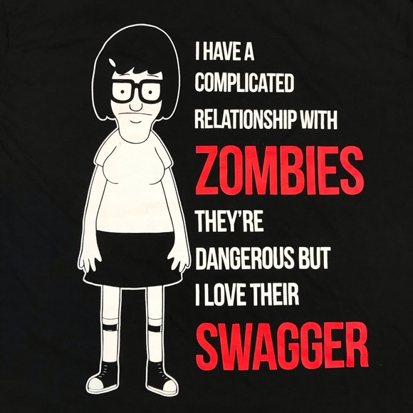 Bob Burgers Tina Belcher Zombies Swagger Men’s Cartoon Sitcom Black Shirt Sz 2XL - Picture 2 of 5